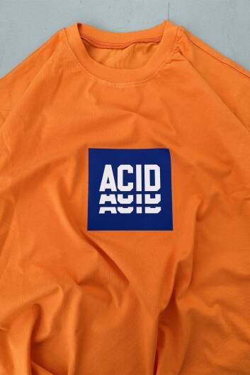 Acid Baskılı Turuncu Oversize Tişört - 6