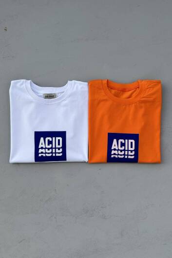 Acid Baskılı Turuncu Oversize Tişört - 7