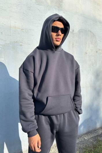 Antrasit Oversize Boxy Fit Hoodie 