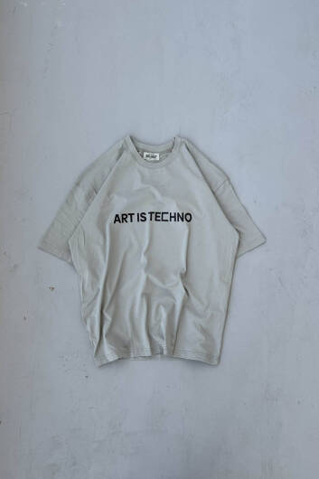 Art is Techno Baskılı Gri Oversize Tişört - 5