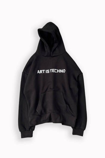 Art Is Techno Siyah Oversize Boxy Fit Hoodie - 3