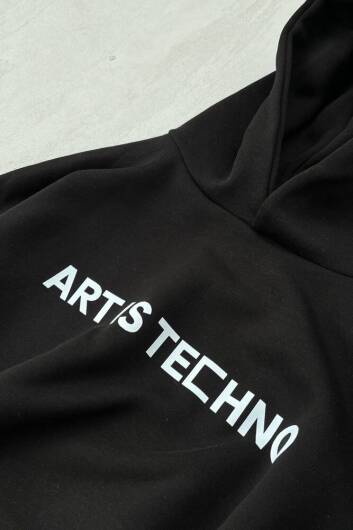 Art Is Techno Siyah Oversize Boxy Fit Hoodie - 4