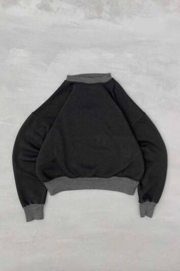 Siyah Yıkamalı Sweatshirt - 1