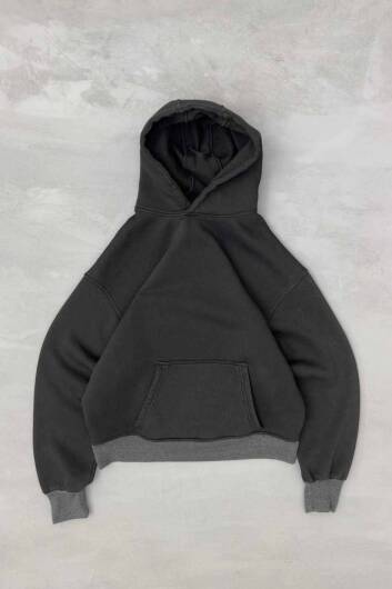 Siyah Yıkamalı Hoodie - 1