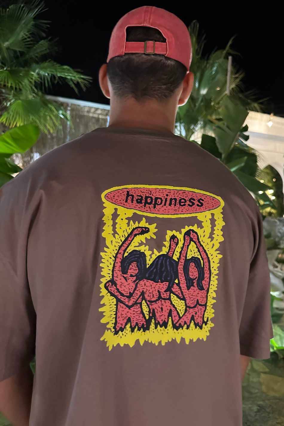 Happiness Baskılı Oversize Tişört - 1