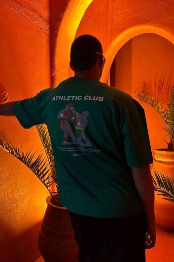 Athletic Club Baskılı Yeşil Oversize Tişört - 1