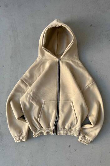 Bej Oversize Boxy Fit Zip Hoodie - 4