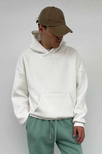 Ekru Oversize Boxy Fit Hoodie 