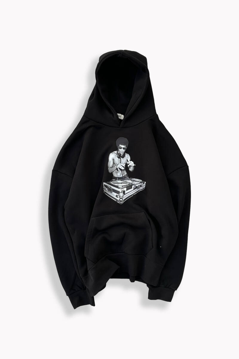 Bruce Lee Siyah Oversize Boxy Fit Hoodie - 1