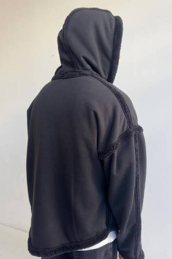 Çift Taraflı Siyah Polar Zip Hoodie - 2