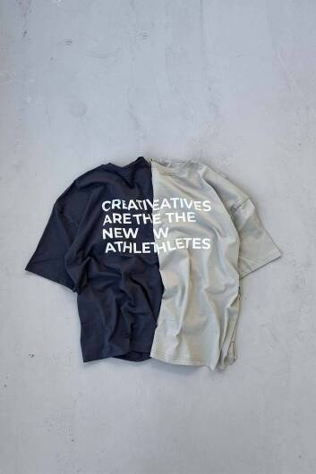 Creatives Baskılı Antrasit Oversize Tişört - 6