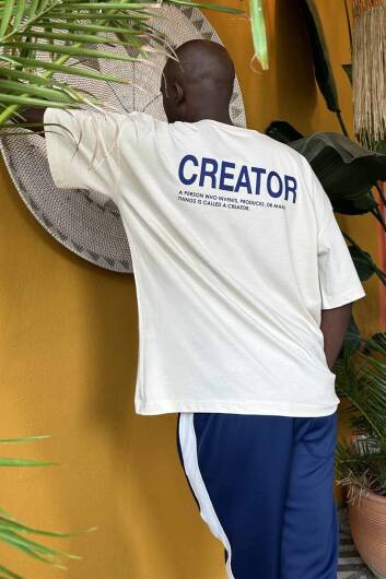 Creator Baskılı Krem Oversize Tişört - 2