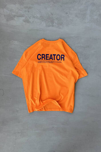 Creator Baskılı Turuncu Oversize Tişört - 4