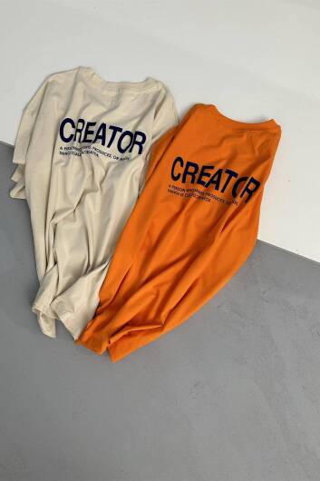 Creator Baskılı Turuncu Oversize Tişört - 6