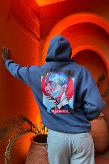 Eminem İndigo Oversize Boxy Fit Hoodie - 2