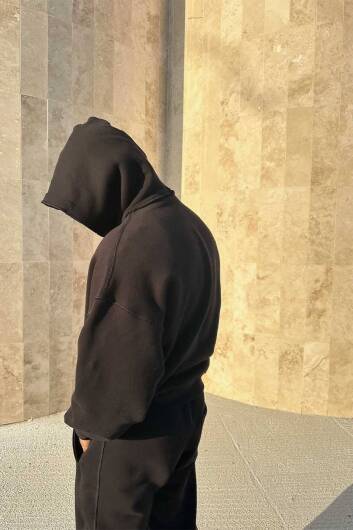 Extra Oversize Siyah Heavyweight Hoodie - 6