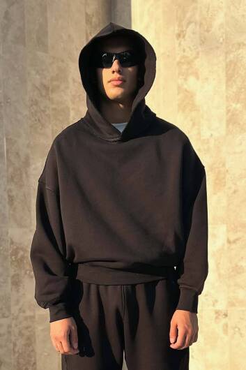 Extra Oversize Siyah Heavyweight Hoodie - 1