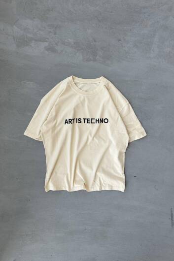 Art is Techno Baskılı Krem Oversize Tişört - 1