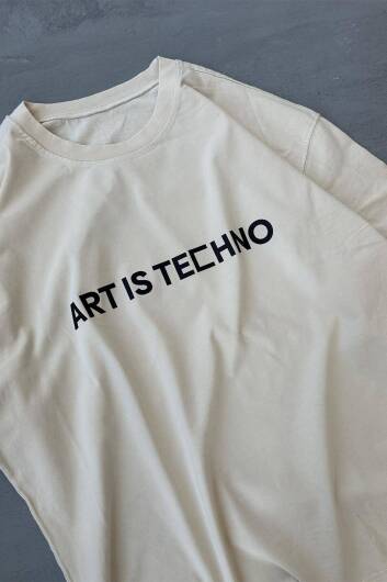 Art is Techno Baskılı Krem Oversize Tişört - 2