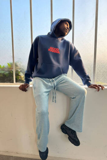 Good Karma İndigo Oversize Boxy Fit Hoodie 