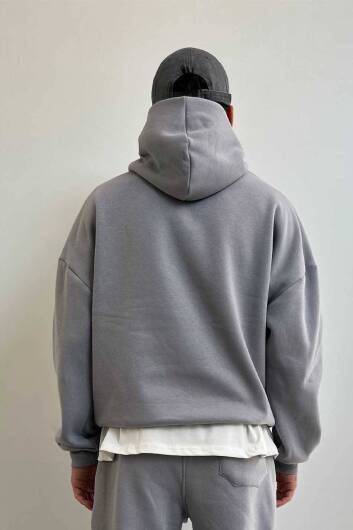 Gri Oversize Boxy Fit Hoodie - 8