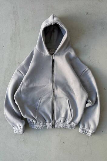 Gri Oversize Boxy Fit Zip Hoodie - 4