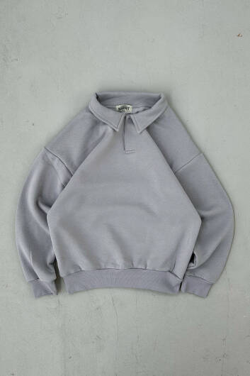 Gri Polo Yaka Oversize Sweatshirt 