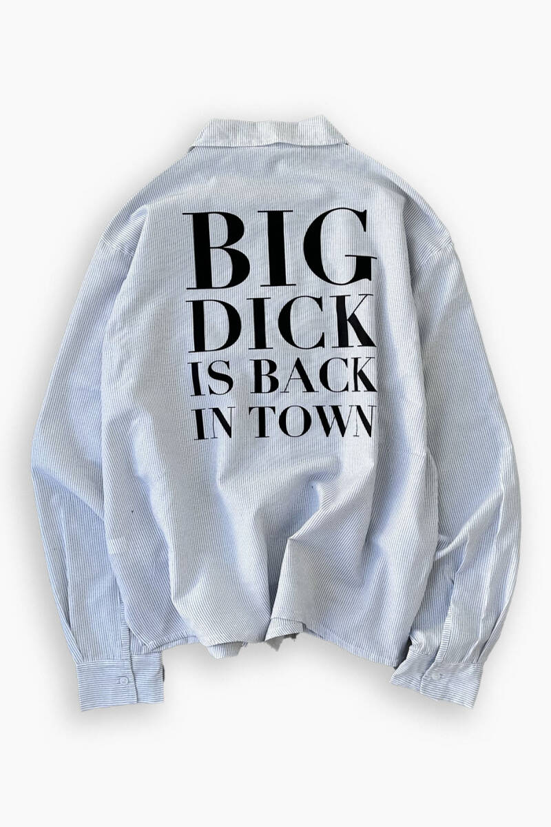 Big Dick İnce Siyah Çizgili Oversize Gömlek - 1