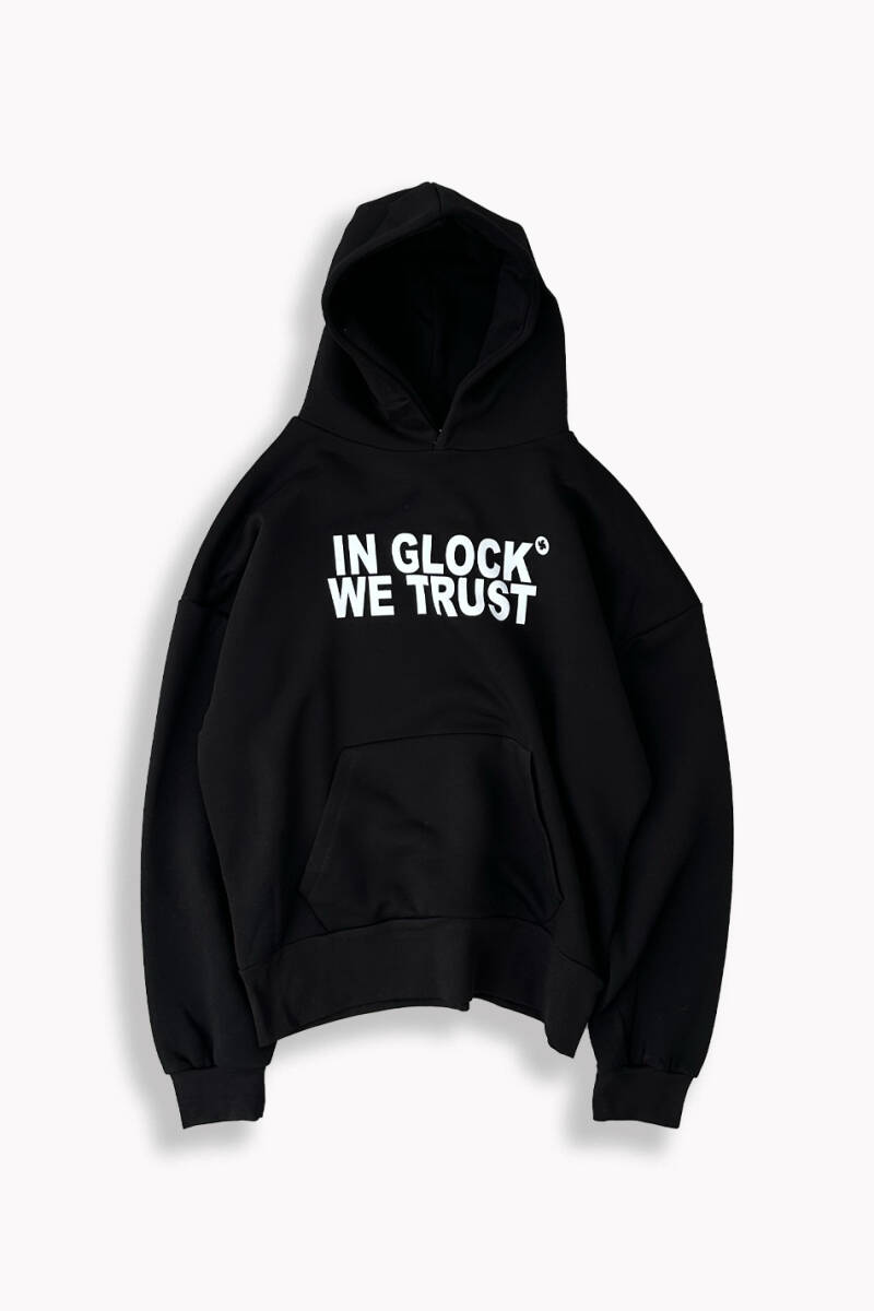 In Glock We Trust Sİyah Oversize Boxy Fit Hoodie - 1