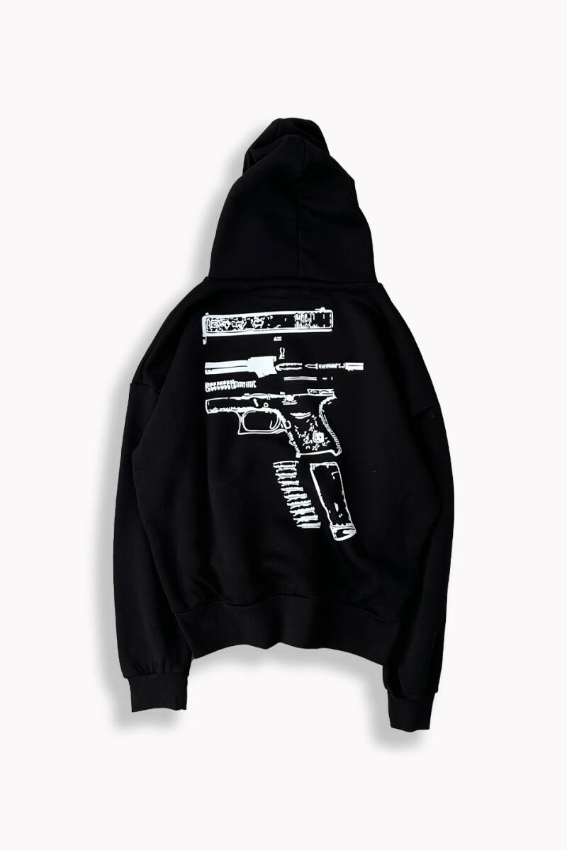 In Glock We Trust Sİyah Oversize Boxy Fit Hoodie - 2