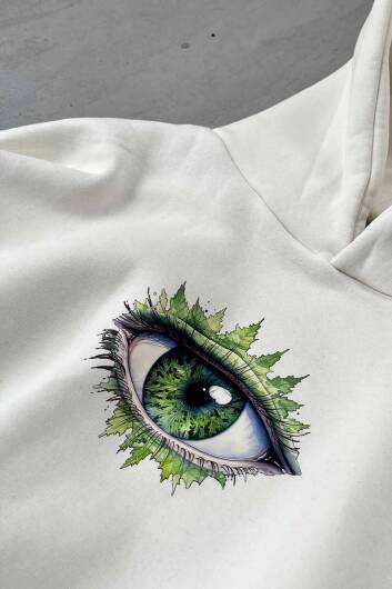 Marihuana Eyes Ekru Oversize Boxy Fit Hoodie - 4