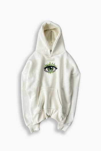 Marihuana Eyes Ekru Oversize Boxy Fit Hoodie - 3