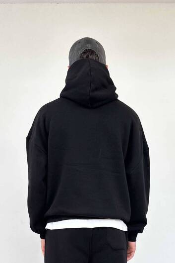 Marihuana Siyah Oversize Boxy Fit Hoodie - 5