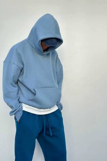 Açık Mavi Oversize Boxy Fit Hoodie - 2