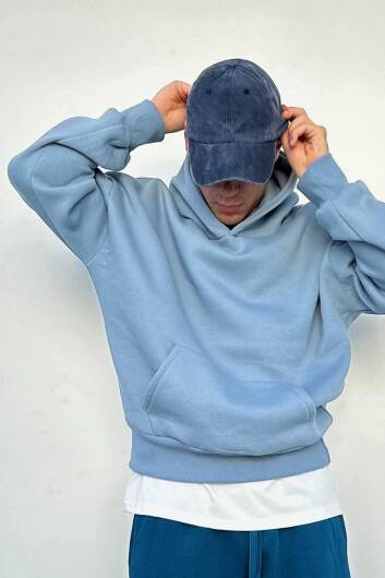 Açık Mavi Oversize Boxy Fit Hoodie 