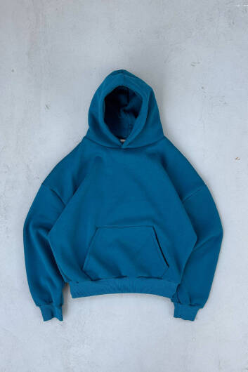 Petrol Mavi Oversize Boxy Fit Hoodie 