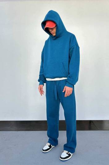 Petrol Mavi Oversize Boxy Fit Hoodie - 7