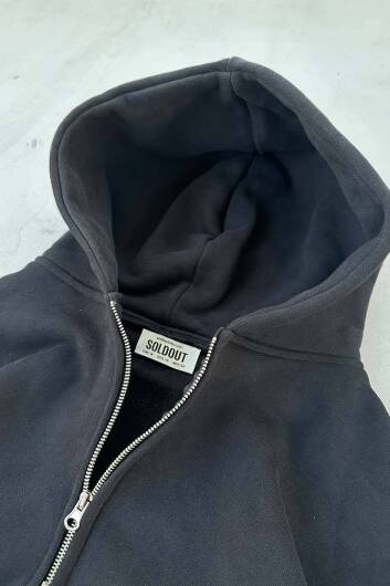 Siyah Heavyweight (550 GSM) Oversize Boxy Fit Zip Hoodie - 6