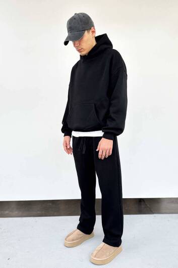 Siyah Oversize Boxy Fit Hoodie - 2