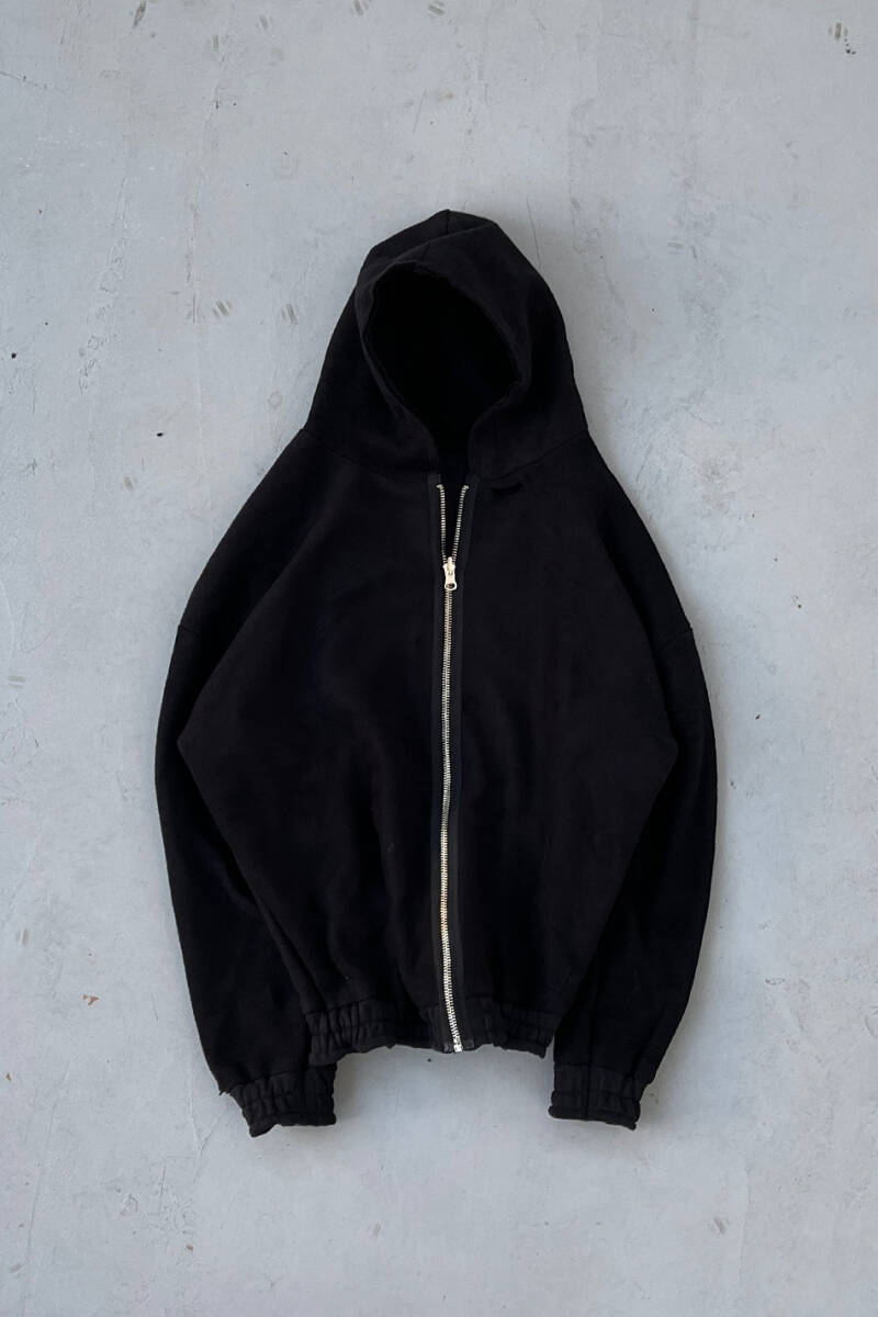 Siyah Yırtık 550 GSM (Heavyweight) Çift Taraflı Boxy Fit Zip Hoodie - 4