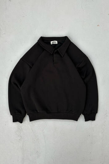 Siyah Polo Yaka Oversize Sweatshirt 