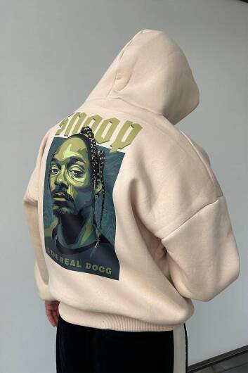 Bej Snoop Oversize Boxy Fit Hoodie - 4