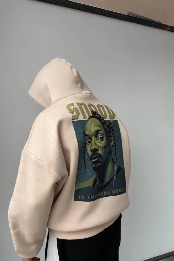 Bej Snoop Oversize Boxy Fit Hoodie - 3