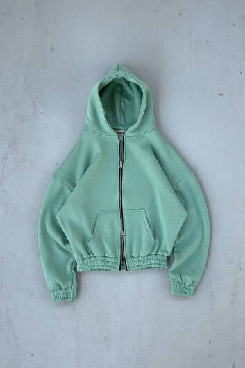 Yeşil Oversize Boxy Fit Zip Hoodie 