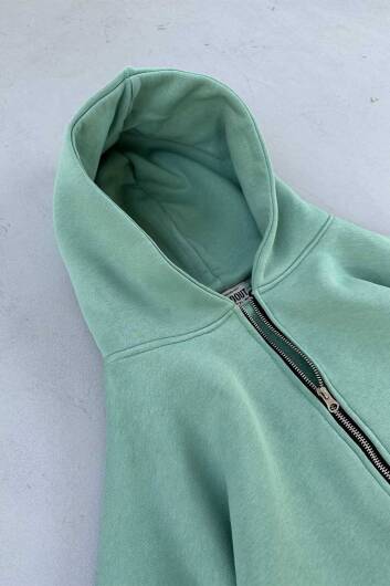 Yeşil Oversize Boxy Fit Zip Hoodie - 5